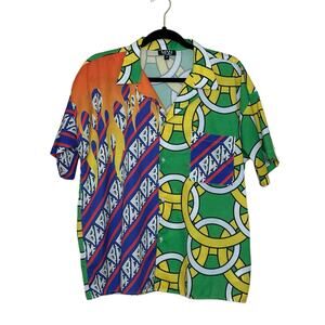 Boho Man colorful short sleeves button shirt size small